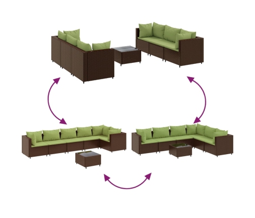Set muebles de jardín 7 piezas y cojines ratán sintético marrón