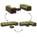Set muebles de jardín 7 piezas y cojines ratán sintético marrón