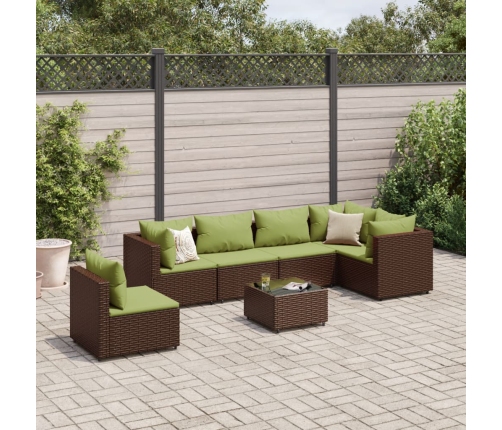 Set muebles de jardín 7 piezas y cojines ratán sintético marrón