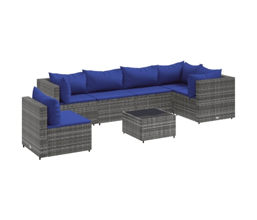 Set de muebles de jardín 7 pzas y cojines ratán sintético gris
