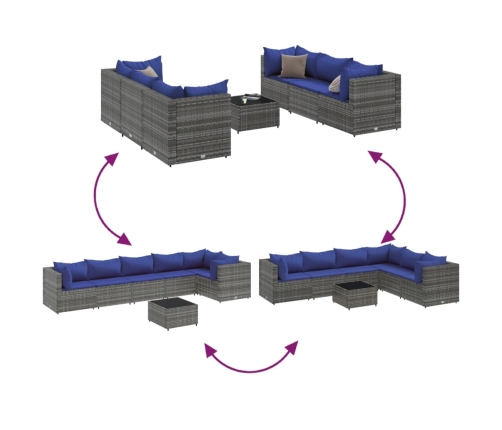 Set de muebles de jardín 7 pzas y cojines ratán sintético gris