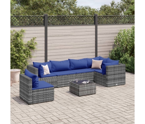 Set de muebles de jardín 7 pzas y cojines ratán sintético gris