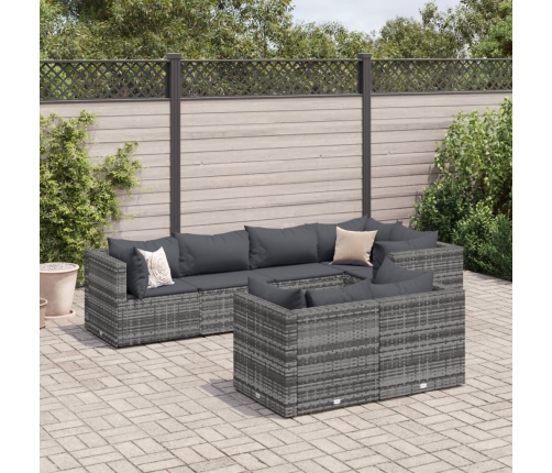 Set de muebles de jardín 7 pzas y cojines ratán sintético gris