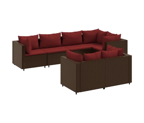 Set muebles de jardín 7 piezas y cojines ratán sintético marrón