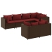 Set muebles de jardín 7 piezas y cojines ratán sintético marrón