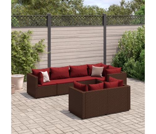 Set muebles de jardín 7 piezas y cojines ratán sintético marrón