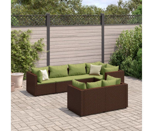 Set muebles de jardín 7 piezas y cojines ratán sintético marrón