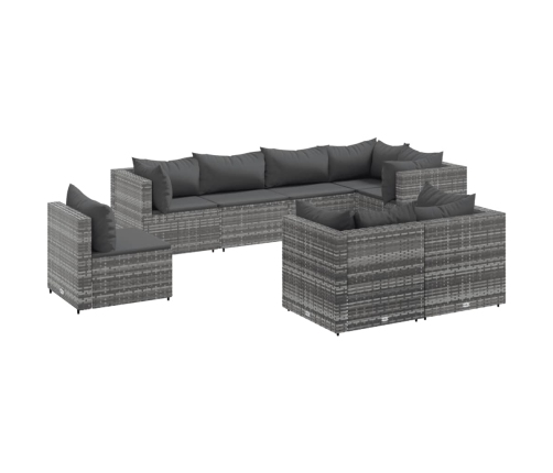 Set de muebles de jardín 8 pzas y cojines ratán sintético gris