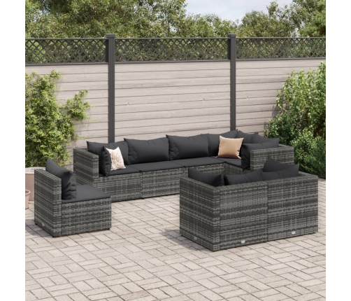 Set de muebles de jardín 8 pzas y cojines ratán sintético gris