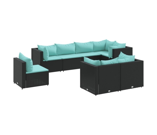 Set de muebles de jardín 8 pzas y cojines ratán sintético negro