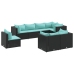 Set de muebles de jardín 8 pzas y cojines ratán sintético negro