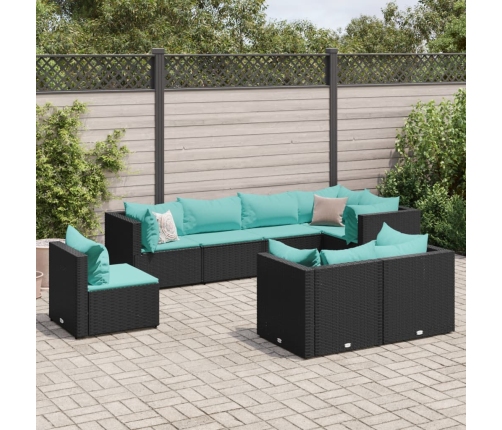 Set de muebles de jardín 8 pzas y cojines ratán sintético negro