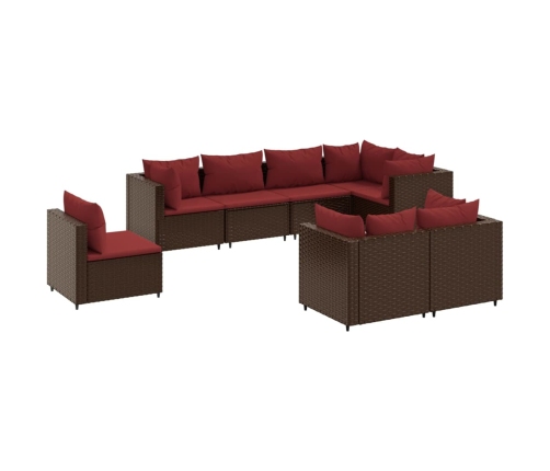 Set sofás de jardín 8 piezas y cojines ratán sintético marrón
