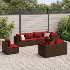 Set sofás de jardín 8 piezas y cojines ratán sintético marrón