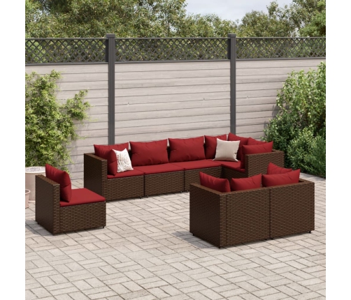 Set sofás de jardín 8 piezas y cojines ratán sintético marrón