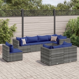 Set de muebles de jardín 8 pzas y cojines ratán sintético gris