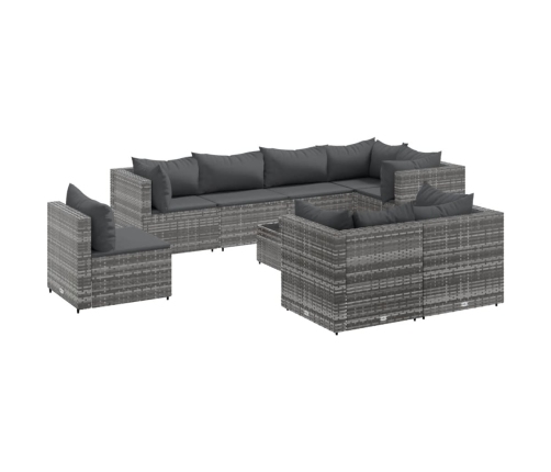 Set de muebles de jardín 9 pzas y cojines ratán sintético gris
