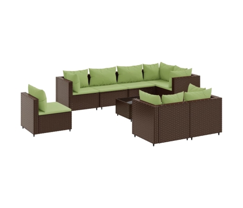Set muebles de jardín 9 piezas y cojines ratán sintético marrón