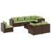 Set muebles de jardín 9 piezas y cojines ratán sintético marrón