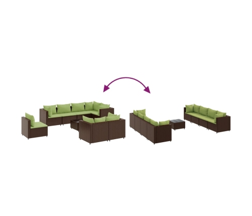 Set muebles de jardín 9 piezas y cojines ratán sintético marrón