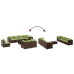 Set muebles de jardín 9 piezas y cojines ratán sintético marrón