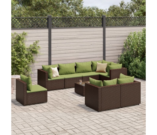 Set muebles de jardín 9 piezas y cojines ratán sintético marrón