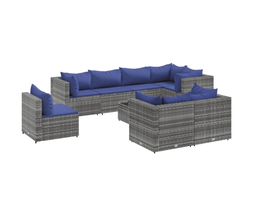 Set de muebles de jardín 9 pzas y cojines ratán sintético gris