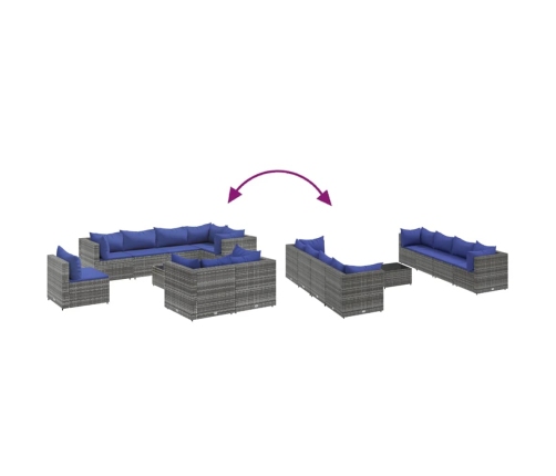 Set de muebles de jardín 9 pzas y cojines ratán sintético gris