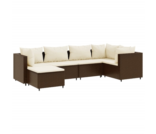 Set muebles de jardín 6 piezas y cojines ratán sintético marrón