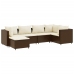 Set muebles de jardín 6 piezas y cojines ratán sintético marrón