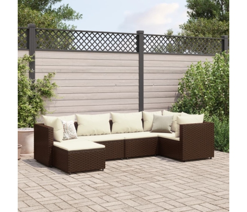 Set muebles de jardín 6 piezas y cojines ratán sintético marrón