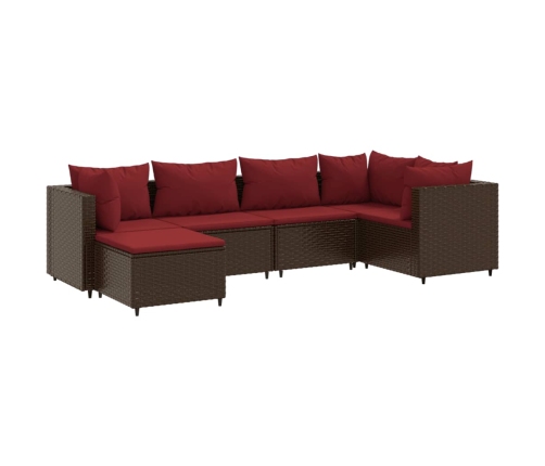 Set muebles de jardín 6 piezas y cojines ratán sintético marrón