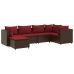 Set muebles de jardín 6 piezas y cojines ratán sintético marrón