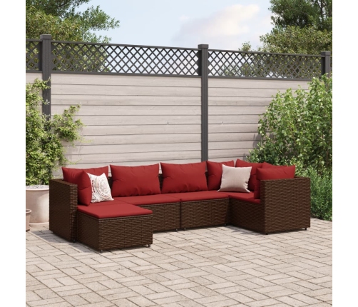 Set muebles de jardín 6 piezas y cojines ratán sintético marrón