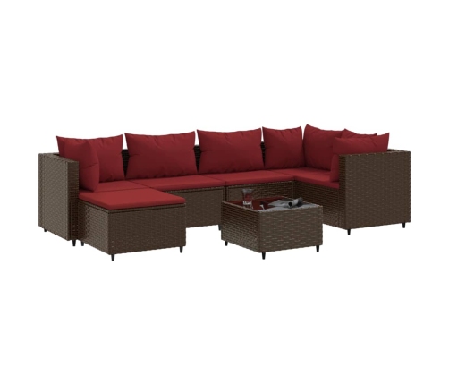 Set muebles de jardín 7 piezas y cojines ratán sintético marrón
