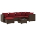 Set muebles de jardín 7 piezas y cojines ratán sintético marrón