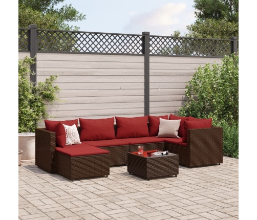 Set muebles de jardín 7 piezas y cojines ratán sintético marrón