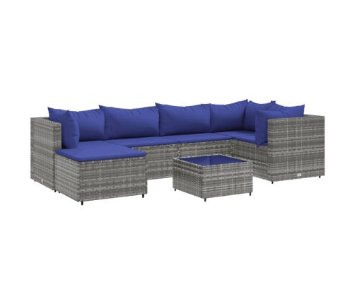 Set de muebles de jardín 7 pzas y cojines ratán sintético gris
