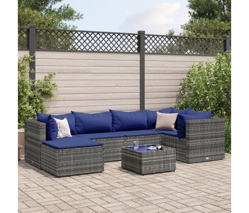 Set de muebles de jardín 7 pzas y cojines ratán sintético gris