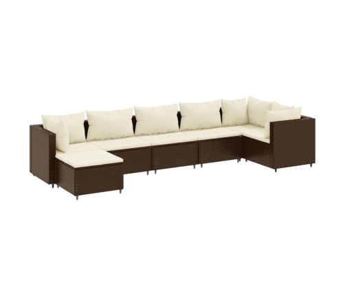 Set muebles de jardín 7 piezas y cojines ratán sintético marrón