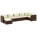 Set muebles de jardín 7 piezas y cojines ratán sintético marrón