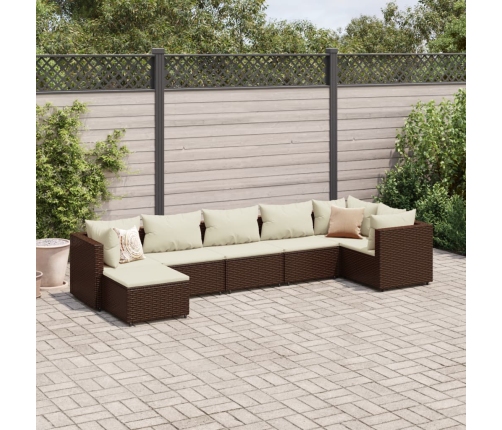 Set muebles de jardín 7 piezas y cojines ratán sintético marrón