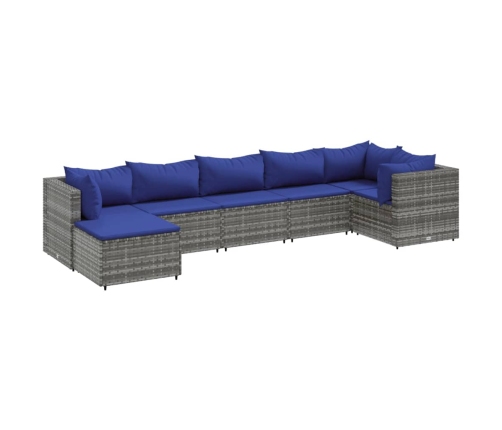Set de muebles de jardín 7 pzas y cojines ratán sintético gris
