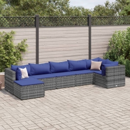 Set de muebles de jardín 7 pzas y cojines ratán sintético gris