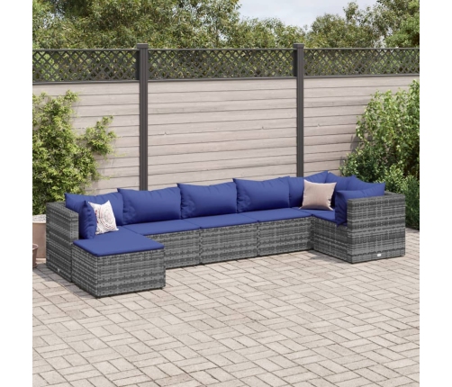 Set de muebles de jardín 7 pzas y cojines ratán sintético gris