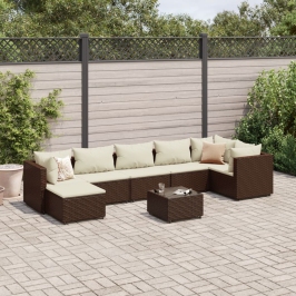Set sofás de jardín 8 piezas y cojines ratán sintético marrón