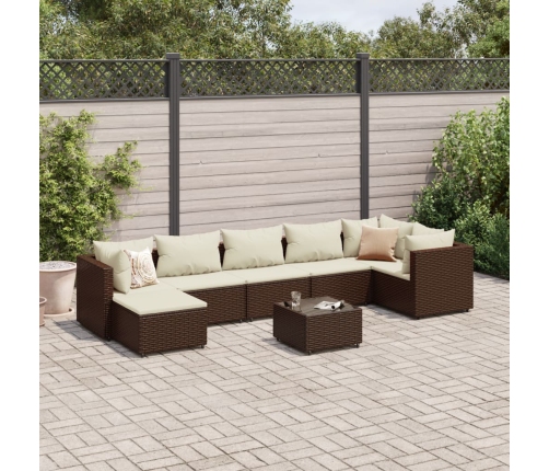 Set sofás de jardín 8 piezas y cojines ratán sintético marrón