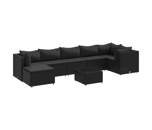 Set de muebles de jardín 8 pzas y cojines ratán sintético negro