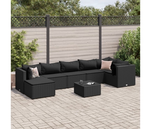 Set de muebles de jardín 8 pzas y cojines ratán sintético negro