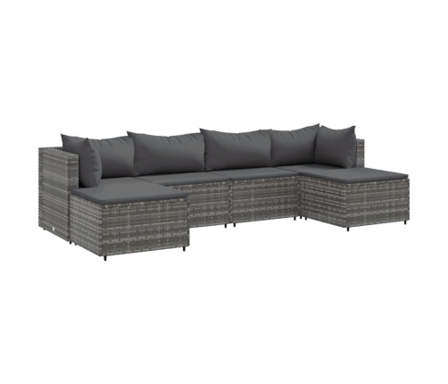 Set de muebles de jardín 6 pzas y cojines ratán sintético gris